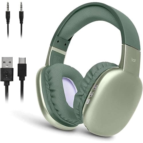 iJoy Ultra Wireless Headphones with Microphone- Rechargeable Over Ear Wireless Bluetooth Headphones with 10Hr Playtime, SD Slot, Backup Wire- Soft Cushion Wireless Headset with Mic (Green) - Image 1