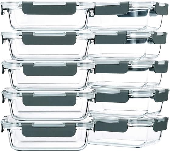 M MCIRCO 10-Pack,22 Oz Glass Meal Prep Containers,Glass Food Storage Containers with lids,Lunch Containers,Microwave, Oven, Freezer and Dishwasher (Gray) - Image 1