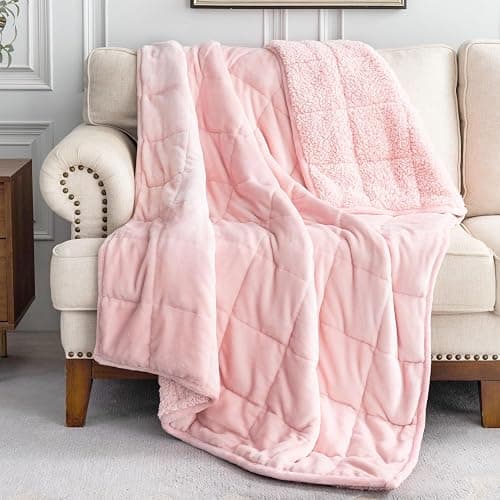 Uttermara Sherpa Fleece Weighted Blanket 15 lbs for Adult, Unicolor Ultra-Soft Fleece and Sherpa, Dual Sided Cozy Plush Blanket for Sofa Bed, 60 x 80 inches, Pink - Image 1