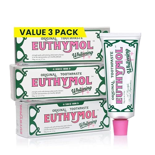 EUTHYMOL Whitening Toothpaste, Stain Removal in 2weeks | 3.7 floz*3 (3Pack) | Whitening Toothpaste for sensitive Gum & Teeth, Stain Removal in 2 Weeks, Bad Breath, Cavity Prevention, Aluminum Tube - Image 1