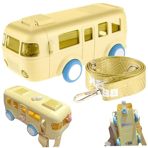 Wedhapy Bus Water Bottle for Kids 500ml Food Grade Detachable Washable Kids Water Bottle with Straw & Adjustable Strap for School - Image 1