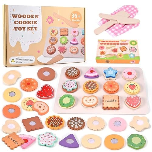 Wooderma Wooden Toys, Slice and Bake Cookie 30 Pcs, Wooden Play Food | Toy Kitchen Accessories, Tea Set for Toddlers, Role Play Toys for 3+ Year Old, Christmas, Birthday, Festival Gift - Image 1