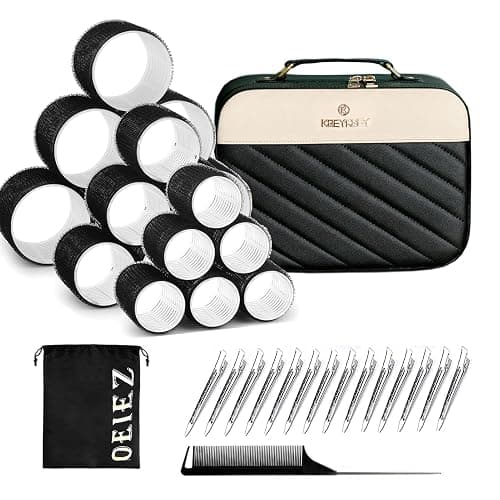 Hair Roller Set,Velcrorollers for Hair,Self Grip Hair Rollers, Salon Hairdressing Curlers, DIY Hair Styles, 3 Sizes Jumbo Large Medium 18pcs Rollers with Makeup Case,Clips & Comb Heatless Curlers - Image 1