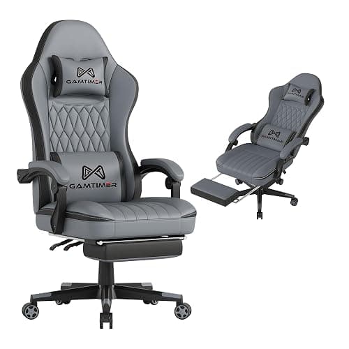 Gamtimer Gaming Chair with Footrest, Ergonomic Computer Chair, PU Breathable Material with Headrest and Lumbar Support, Suitable for Silla Gamer and AdultsοΌGreyοΌ - Image 1