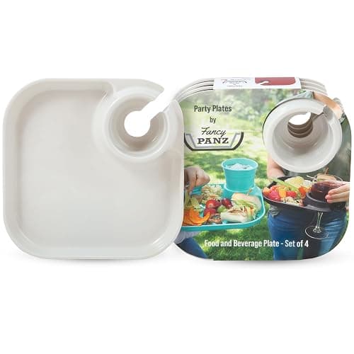 Fancy Panz Pack of 4 White Party Plate with Stemware Holder - Reusable Plates for Parties - Made in the USA Plastic Plate with Built In Cup Holder - Hosting Essentials & Charcuterie Plates - Image 1