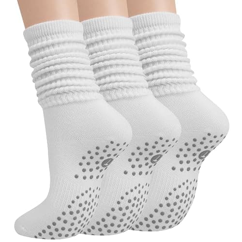 Grip Pilates Socks for Women, Yoga Slouch Socks with Grip for Barre Workout Hospital Long Scrunch Slipper Socks - Image 1