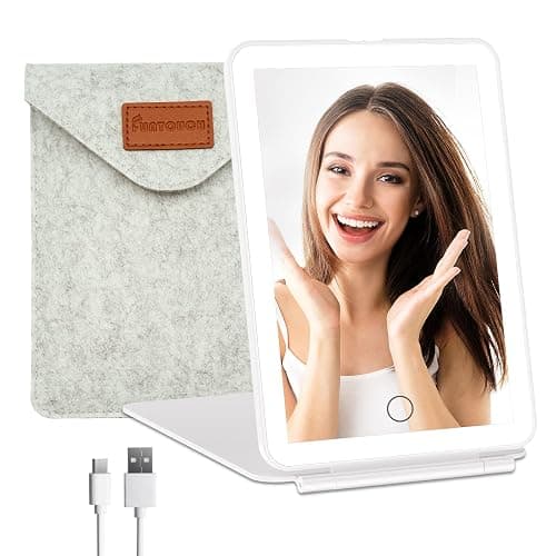 FUNTOUCH Rechargeable Travel Makeup Vanity Mirror with 72 LED Lights, Portable Lighted Beauty Mirror, 3 Lighting Modes, Dimmable Touch Screen, Tabletop Folding Cosmetic Mirror with Storage Bag - Image 1