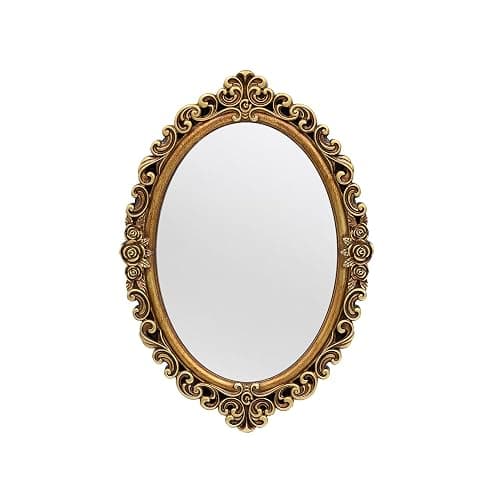 OIGUMR Small Oval Wall Mirror Resin Frame Size:15.7 x 11.2 inch Mirror Vintage Hanging Mirrors for Bedroom Living-Room Dresser Decor Gold - Image 1