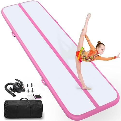 ZAFIED Inflatable Air Gymnastics Track Mat, 6ft/10ft/13ft/16ft/20ft Tumble Track, 4/8in Thickness Gym Mats for Home Use/Training/Tumbling/Cheerleading/Yoga/Water with Electric Pump - Image 1