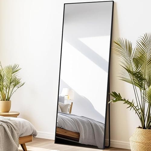LunaMirror Full Length Mirrors Free Standing Floor Mirror Full Body Wall Mirror for Bedroom Living Room and Entrance, Rectangle Black Frame, 147x44 CM - Image 1