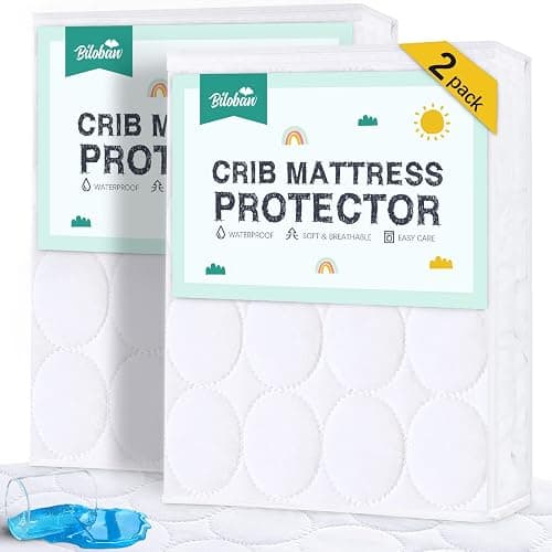 Crib Mattress Protector Sheets Waterproof 2 Pack, Quilted Crib Mattress Pad Cover Fitted Fits for Toddler Bed Mattress, White, 52” x 28” - Image 1