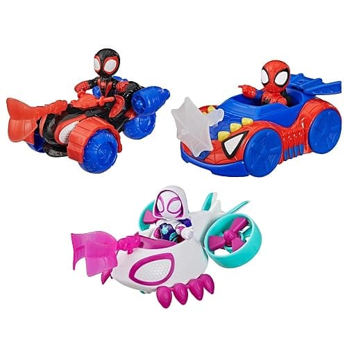 Marvel Spidey and his Amazing Friends Action Figure and Toy Vehicle 3 Pack, 3 Poseable 3-Inch Figures, 3 Vehicles, 3 Accessories, Super Hero Toys, 3+ - Image 1