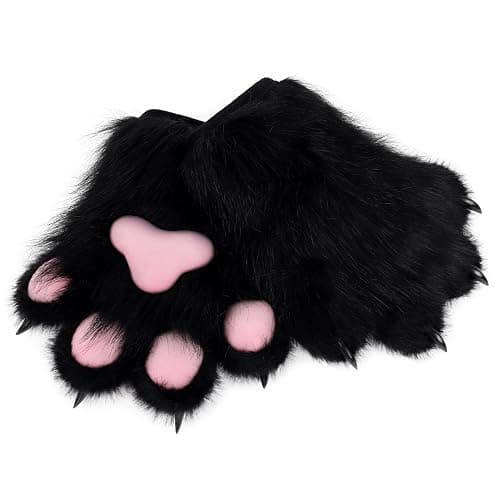 HAOAN Furry Faux Fur Fox Cat Paws Gloves Animal Fursuit Mittens Halloween Christmas Cosplay Costume Props - Image 1