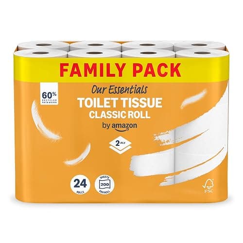 Our Essentials by Amazon Toilet Tissue Classic Roll, 2-ply, 24 Rolls (1 Pack of 24), 200 Sheets per Roll - Image 1