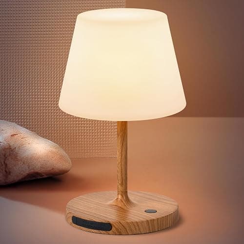 Cordless Outdoor Touch Table Lamp, Waterproof Small Shower Lamp, 4000mAh Battery Operated Rechargeable Dimmable Desk Lamp for Patio, Restaurant, Camping, Home-Wood Grain - Image 1
