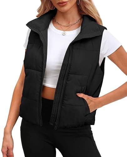 SAMPEEL Puffer Vest Women Cropped Stand Collar Lightweight Padded Outerwear Fall Winter Clothes Warm Zip Up with Pockets - Image 1