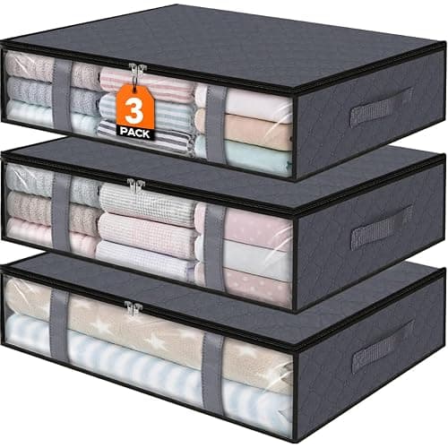 StorageRight Under Bed Storage Bins, 3-Pack 40L Foldable Fabric Storage Bags with Transparent Window, Breathable Organizer for Clothes/Blanket/Comforter/Quilt, Grey - Image 1