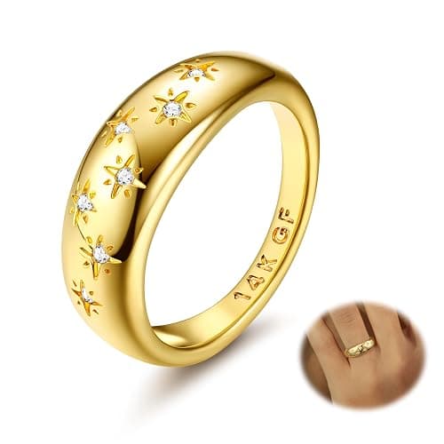 Florideco 14K Chunky Dome Rings for Women Cubic Zirconia Gold Plated Statement Rings Non Tarnish Chunky Rings 14K Gold Filled Stackable Ring - Image 1