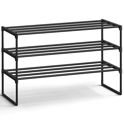 SONGMICS Shoe Rack, 3-Tier Shoe Organizer, Sturdy Storage Shelf, Upright or Upside Down, for 16-20 Pairs, Stackable, for Entryway, 30 x 92 x 55 cm, Black ULSA303B02 - Image 1