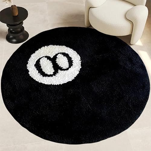 Cecailin® 8 Ball Rug,24 inch/60cm 8 Ball Decor,Fluffy,Double Rubber Sole,Bedroom Aesthetic,Graphic Rugs,Y2K Rug,Suitable for Bathrooms,Bedrooms, Children's Rooms,Machine Washable - Image 1