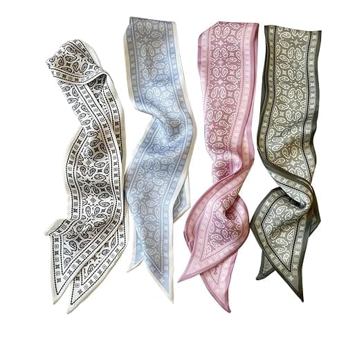 RFQMNO 4/5/6 Pack Hair Scarf for Women, 35"x2.36" Lightweight Silk Headband, Purse & Bag Scarves Gift Collection - Image 1
