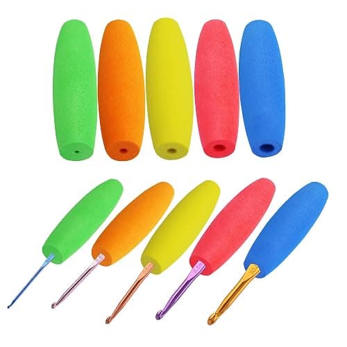 MEYAGO 5PCS Crochet Hook Grips Set Ergonomic Crochet Hook Handle Multi-Size Ergonomic Crochet Hook Handle Attachment - Fits 2mm to 10mm Hooks - Image 1