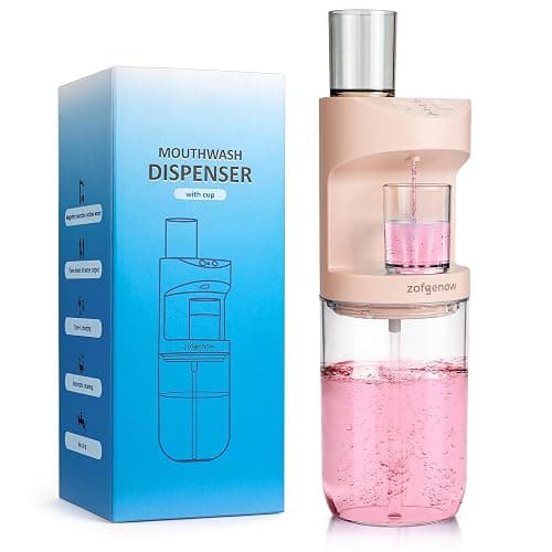 ZOFGENOW Automatic Mouthwash Dispenser for Bathroom,Bathroom Accessories 19.4 Fl Oz Dispensers with Magnetic Cups,Wall Mounted Dispenser,Suitable for All Age Groups,Pink - Image 1