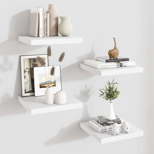 Fun Memories Floating Shelves for Wall - 12 Inch Square Shelves with Invisible Brackets, White Small Wall Shelf for Living Room, Bathroom, Bedroom, and Kitchen Decor,Set of 4 - Image 1