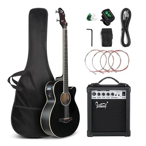 GLARRY Full Size Acoustic Electric Bass Guitar Beginner Kit w/ 15W Amp, Cutaway 4 Strings Electric Acoustic Bass Guitar w/Inbuilt Tuner, Bag, Strap, Picks, Strings, Bass Guitarra,Matte Black - Image 1