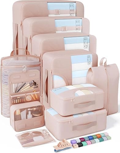 Veken 10 Set Packing Cubes for Travel, Beach Vacation Essentials Accessories for Cruise Ship, Suitcase Organizer Bags for Luggage with Hanging Toiletry & Shoe Bag, Birthday Gifts for Women Mom Her - Image 1