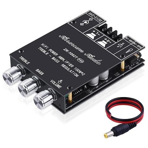 ARRAROWN ZK-1002T PRO 2.0 Channel Bluetooth 5.0 Amplifier Board 200W HiFi Subwoofer Audio AMP with Treble and Bass Control BT and AUX Inputs, DC 12-24V 2.0 Channel Stereo AMP Module for DIY Speakers - Image 1