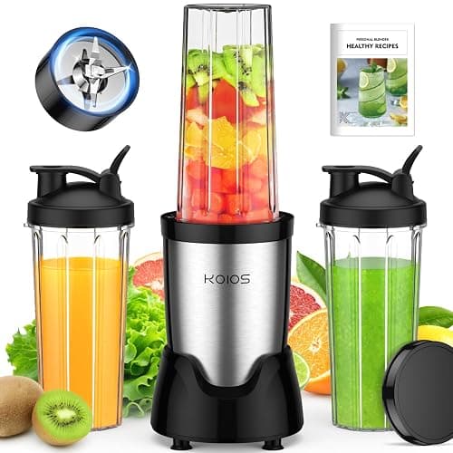 KOIOS Blender for Smoothies,Personal Blender for Shakes and Smoothies with 3 * 22oz To-Go Cups,22000 RPM Smoothie Maker,Detachable 6-leaf Blade Portable Blenders for kitchen,Black - Black - Image 1