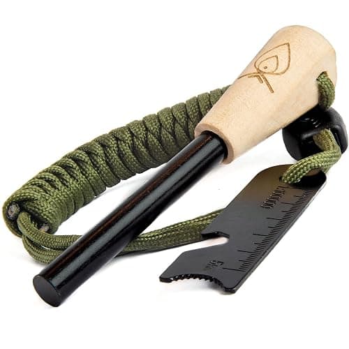 Texas Bushcraft Fire Starter - 3/8" Thick Ferro Rod with Striker and Paracord Wrist Lanyard – Waterproof Flint Fire Steel Survival Lighter for Your Camping, Hiking and Backpacking Gear - Image 1