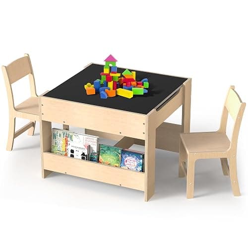 4-in-1 Kids Wooden Activity Desk & Chair Set – Birch Plywood Table with Reversible Whiteboard & Chalkboard, 3 Storage Areas for Toddlers’ Learning, Art, and Play(1-4 Years) - Image 1
