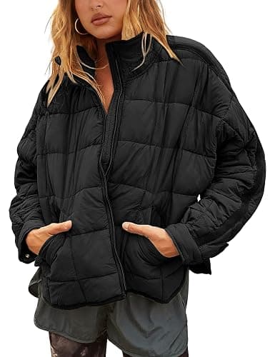 Bianstore Women's Oversized Splice Quilted Lightweight Puffer Jacket Casual Padded Coat - Image 1