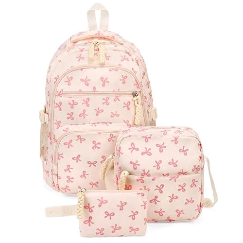 Cohawk Bow Backpack for Women Coquette Aesthetic Nylon Rucksack Cute Kawaii Backpack 3Pcs Set With Bow Pattern - Image 1