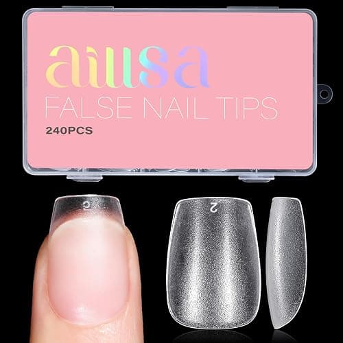 AILLSA Extra Short Coffin Nail Tips 15 Sizes Options Gel Nails Tips Full Cover Matte Prefiled Coffin Nails Tip Clear Soft Fake Nail Tip 240PCS with Storage Box - Image 1