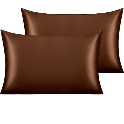 NTBAY 2 Pack Satin Standard Pillowcases for Hair and Skin, Luxurious and Silky Pillow Cases with Envelope Closure, 20x26 Inches, Brown - Image 1