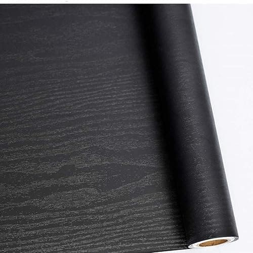 Abyssaly Black Vinyl Wrap Self Adhesive Wallpaper, Wood Effect Sticky Back Plastic Roll for Furniture, Removable Peel and Stick Wallpaper Decorative Furniture Kitchen 30cm X 200cm - Image 1