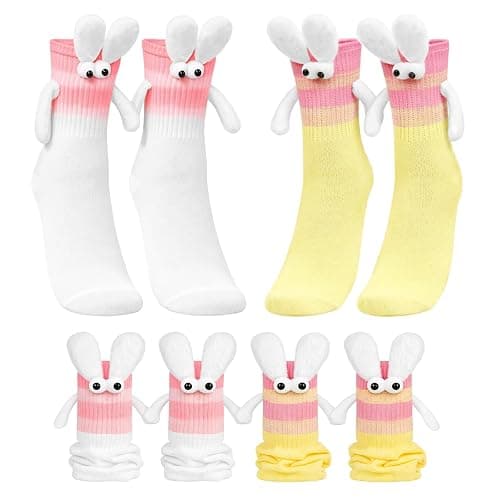 MIRJXB Easter Socks, Funny Magnetic Hand-Holding Bunny Socks 2 Pairs, Crazy Fun Novelty Gifts for Teens, Women, Family Holiday Celebrations, Pink and White Color Combination - Image 1