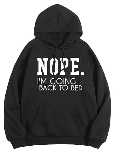 SHENHE Women's Slogan Letter Print Long Sleeve Hooded Sweatshirt Pullover Hoodie Tops - Large - Black - Image 1