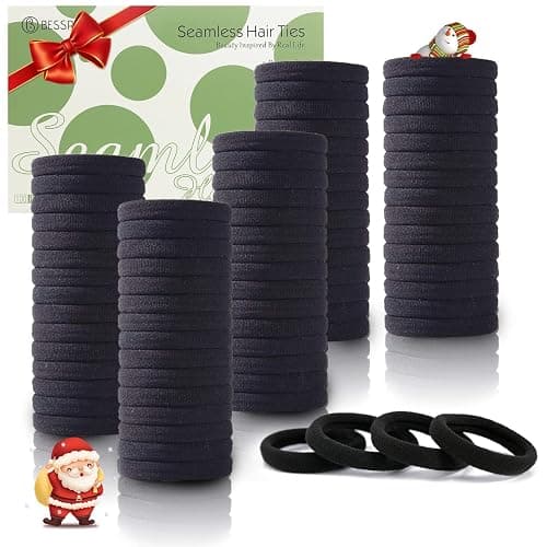 100PCS Black Hair Ties, Seamless Cotton Thick Black Hair Band, Elastic Hair Ties No Damage Ponytail Holder - Image 1