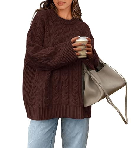 Okiwam Women's Oversized Sweaters Crewneck Cable Knit Pullover Casual Loose Fall Outfits Fashion Clothes 2025 - Image 1