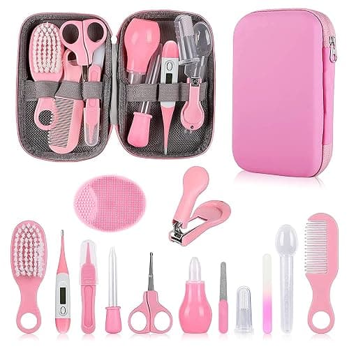 Baby Grooming Kit, Infant Safety Care Set with Hair Brush Comb Nail Clipper Nasal Aspirator,Baby Essentials Kit for Newborn Girls Boys (Pink Baby Grooming kit) - Image 1