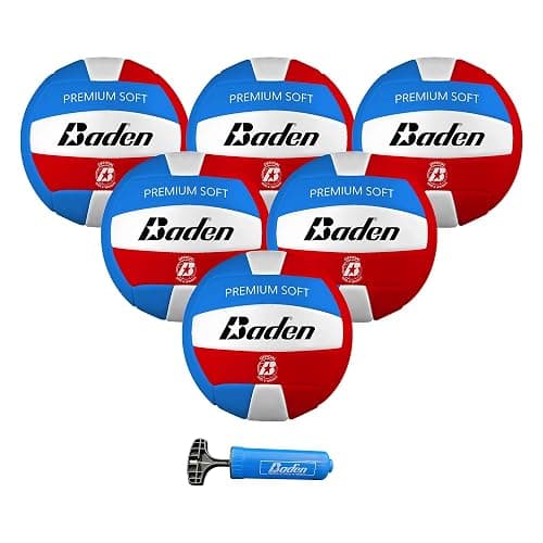 Baden Premium Soft Synthetic Leather Official Size & Weight Outdoor Volleyball 6 Pack with Pump - Image 1