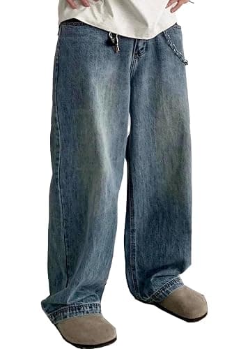 MAVQX Unisex Y2K Baggy Jeans Hip Hop Skater Jeans Vintage Dance Skateboard Pants Loose Fit Denim Jeans - Medium - Light Blue - Image 1