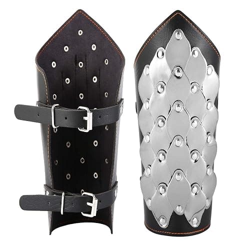 HZMAN 2 Pack Unisex Black Faux Leather Dragon Scale Gauntlet Wristband Wide Bracer Arm Armor Cuff, Small/Large - Black - Large - Image 1