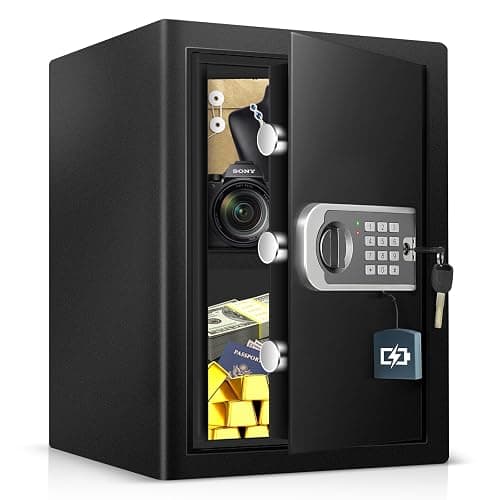 2.4 Cub Home Use Safe Box Fireproof Waterproof, Fire Proof Safe with Digital Keypad Sensor Light Key for Hotel Office Money Documents - Image 1