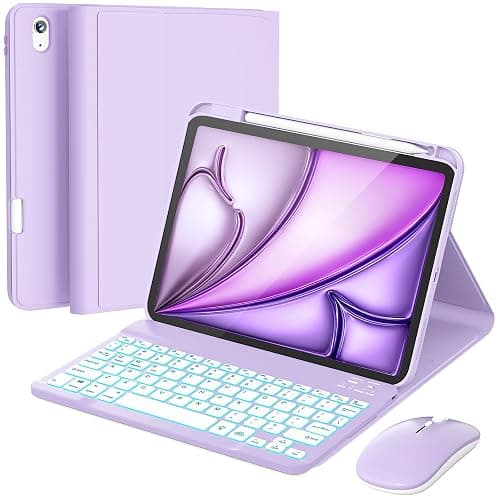 RAYMCRAFT for iPad Air 11'' / Air 5th-4th Gen Keyboard Case & Mouse Combo | Detachable Wireless Keyboard, 7-Color Backlight, Pencil Holder, for iPad Air 11 (M4/M3/M2) & Air 5th/4th Gen 10.9, Purple - Image 1