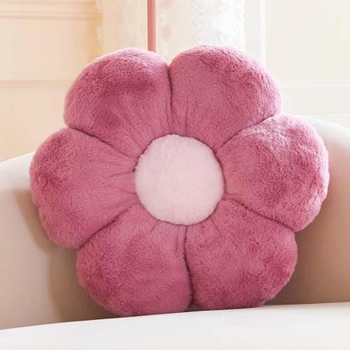 Kcvvcr Dusty Purple Flower Pillow, Cute Decorative Flower Shaped Throw Pillow with Faux Rabbit Fur, 14.9" Soft Flower Plush Throw Pillow Floor Pillows Room Décor for Bedroom Living Room - Image 1